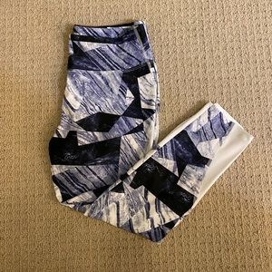 Blue and White Marika Capri Leggings